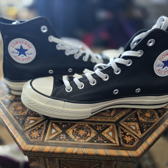 Converse Black High-Top Sneakers LEATHER Unisex Size 7 In Mens, 9 In Womens - Picture 13 of 16